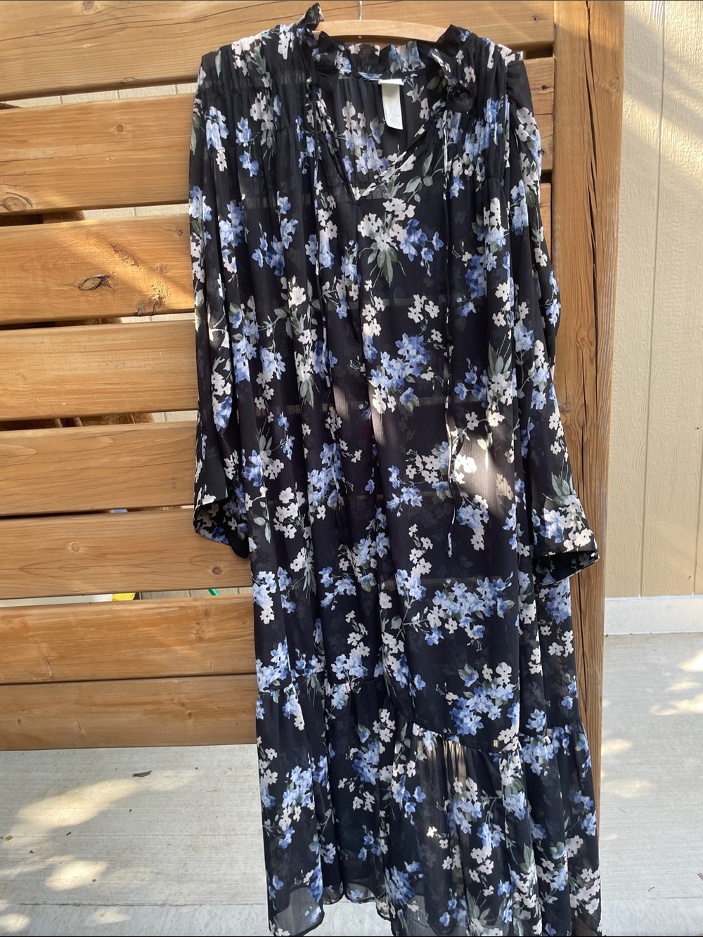 H&M Black Floral Swim Coverup with Blue and White Blooms